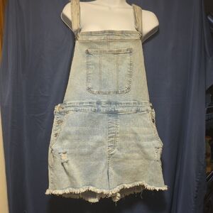 No Boundaries Light Blue Denim Overall Shorts